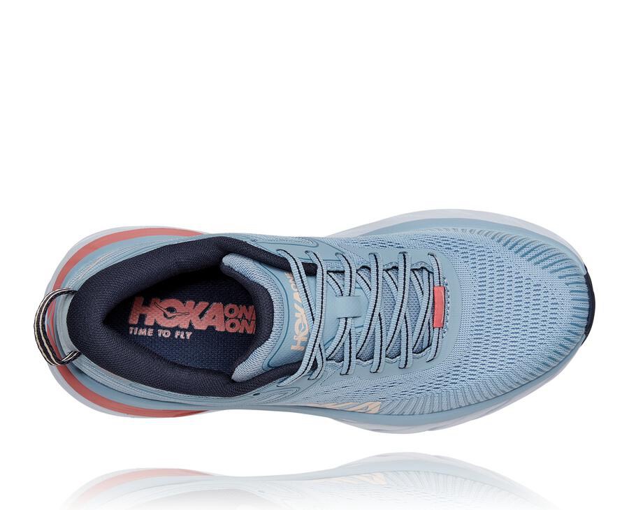 Hoka One One Bondi 7 Löparskor Dam - Blå - XJDME-8013